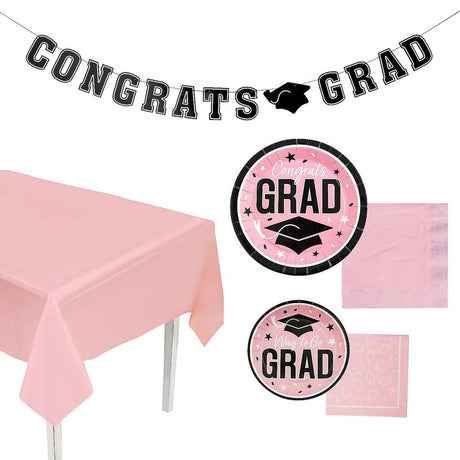 152 Pieces Graduation Party Pink Disposable Tableware Kit for 25 Guests