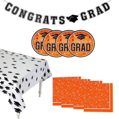 102 Pieces Graduation Party Orange Dessert Disposable Tableware Kit for 50 Guests