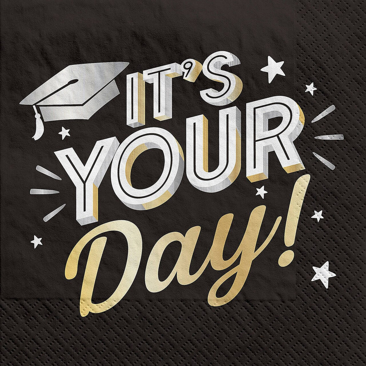 6 1/2" Black Congrats Grad Disposable Paper Luncheon Napkins - 16 Ct.