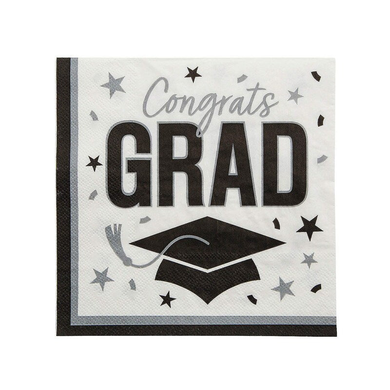 Congrats Grad Paper Luncheon Napkins 6.5 Inch Bulk 50 Count Graduation Party Supply