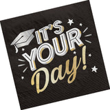 6 1/2" Black Congrats Grad Disposable Paper Luncheon Napkins - 16 Ct.