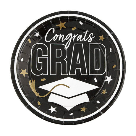 Purple Congrats Grad Round Paper Dinner Plates 9 Inch Graduation Party