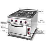 4 Burners Stove With Electric Baking Oven for Restaurant & Hotel Kitchen Solution