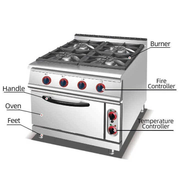 4 Burners Stove With Electric Baking Oven for Restaurant & Hotel Kitchen Solution