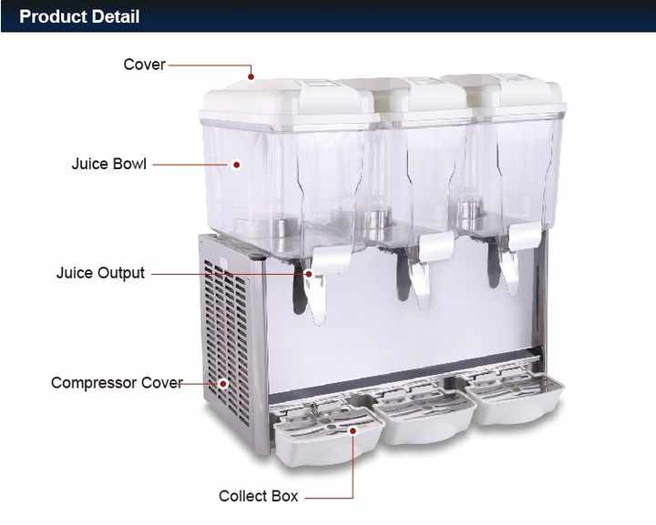 3×12L Stainless Steel Cold Juice Dispenser – 220V Gear-Powered Beverage Machine for Restaurants and Hotels