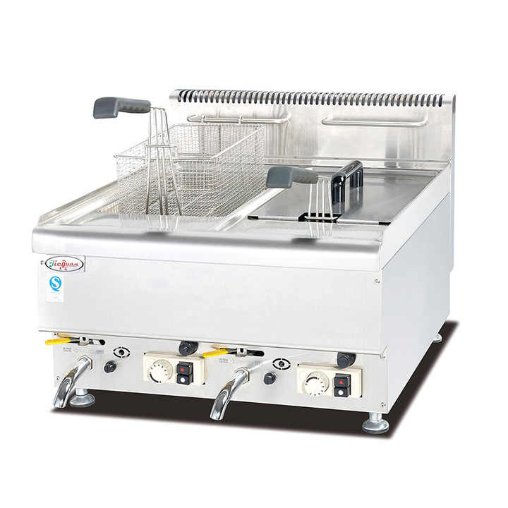 Stainless Steel French Fries Machine 2 Tank 2 Basket Commercial Potato Chip Gas Deep Fryer