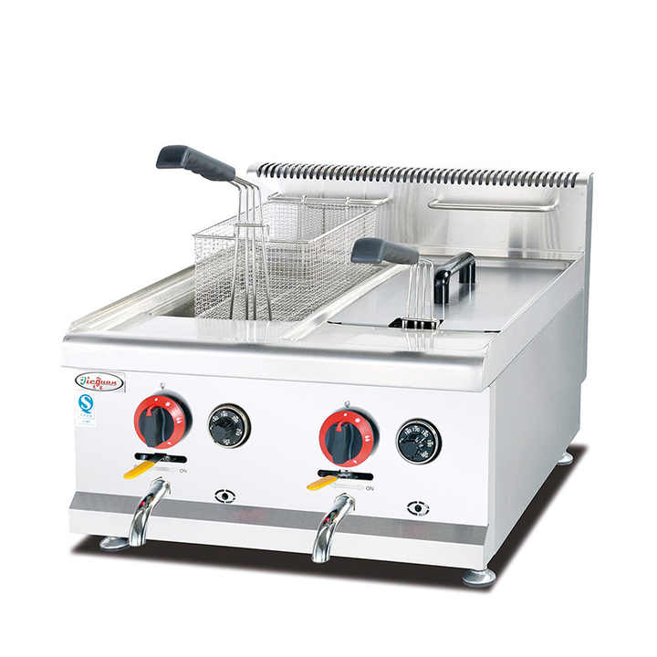 Stainless Steel French Fries Machine 2 Tank 2 Basket Commercial Potato Chip Gas Deep Fryer