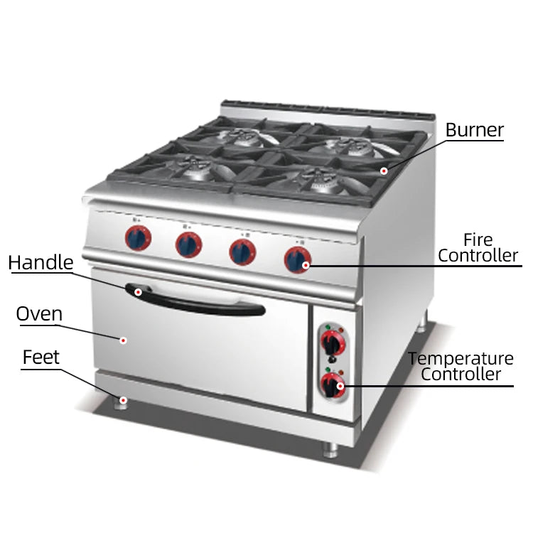 4 Burners Stove With Electric Baking Oven for Restaurant & Hotel Kitchen Solution