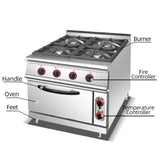 4 Burners Stove With Electric Baking Oven for Restaurant & Hotel Kitchen Solution