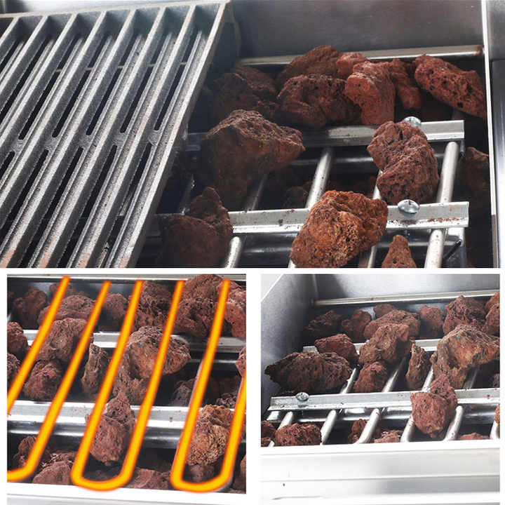 Lpg Volcanic Rock Lava Gas Pit Grill Bench Electric Commercial Striped Steaks Roaster Machine Fy-978