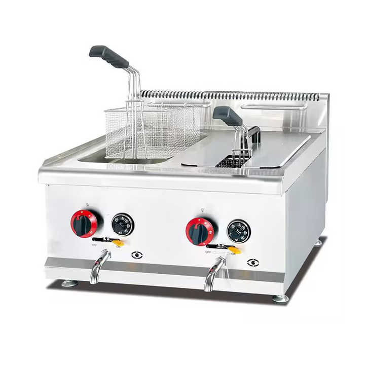 Commercial Gas Deep Fryer Two Tanks Baskets Stainless Steel French Fries Chips Chicken Potato Fried Machine
